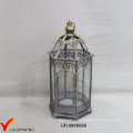 Grey Gold Retro Metal Glass Floor Hurricane Candle Lanterns